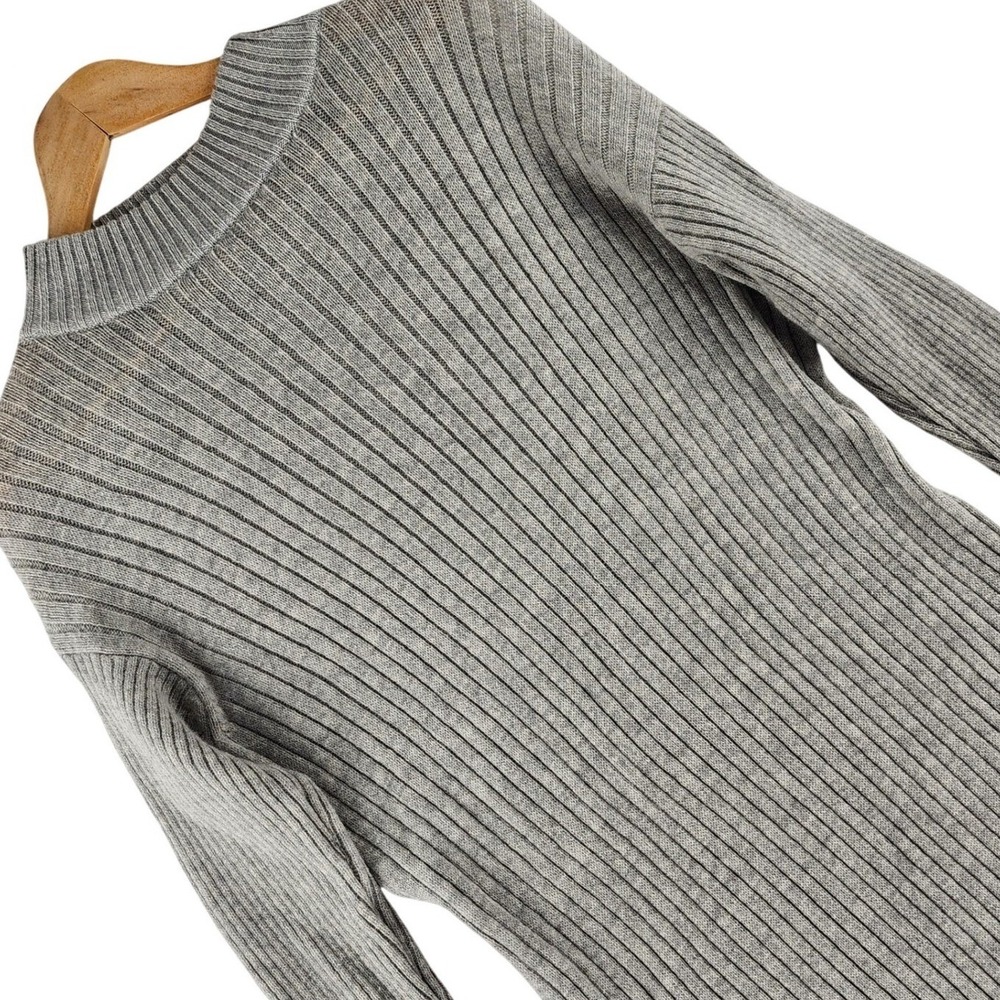 MUJI Sweater Dress Womens XS S Gray 100% Wool Ribbed Mock Neck Midi Knit